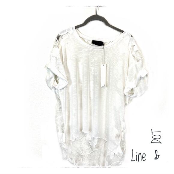 Line & Dot Top Oversized Romantic White Lace Back Short Sleeve Size Medium New - Picture 1 of 14